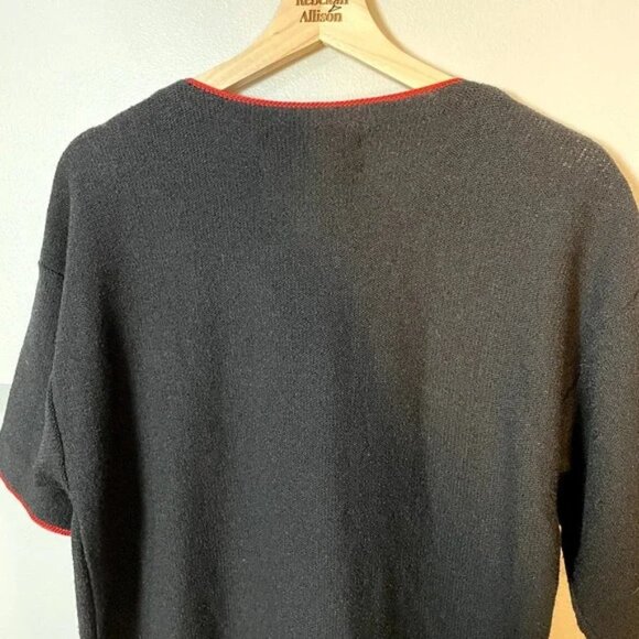 Steve Fabrikant Red Lips Funky Vintage Black Wool Short Sleeve Midi Dress SZ 10 - Picture 14 of 15